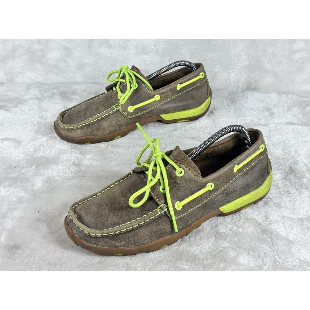 Twisted X Shoes Women’s Sz 9 M Bomber Neon Green Driving Mocs Boat WDM0010 - Picture 2 of 7